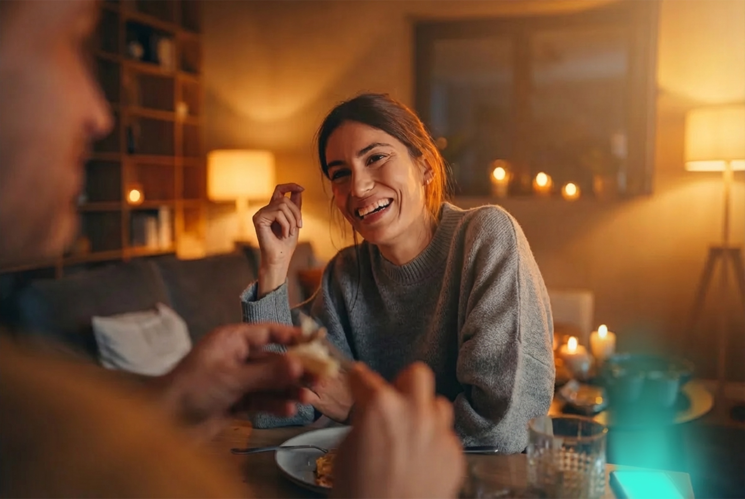 Homeowner dinner scene colour-graded for the campaign