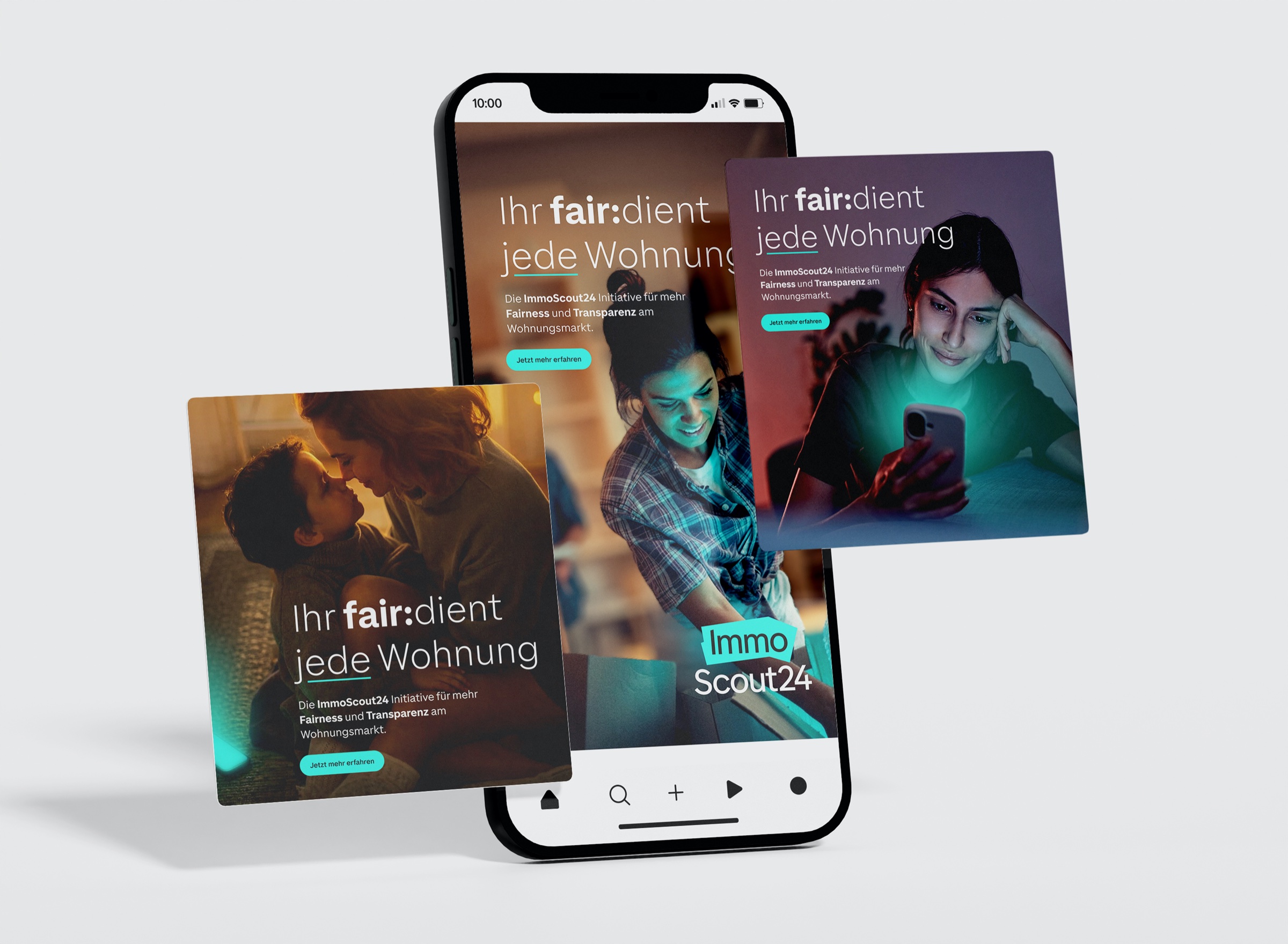 Device mockup showing fair:dient mobile and social formats