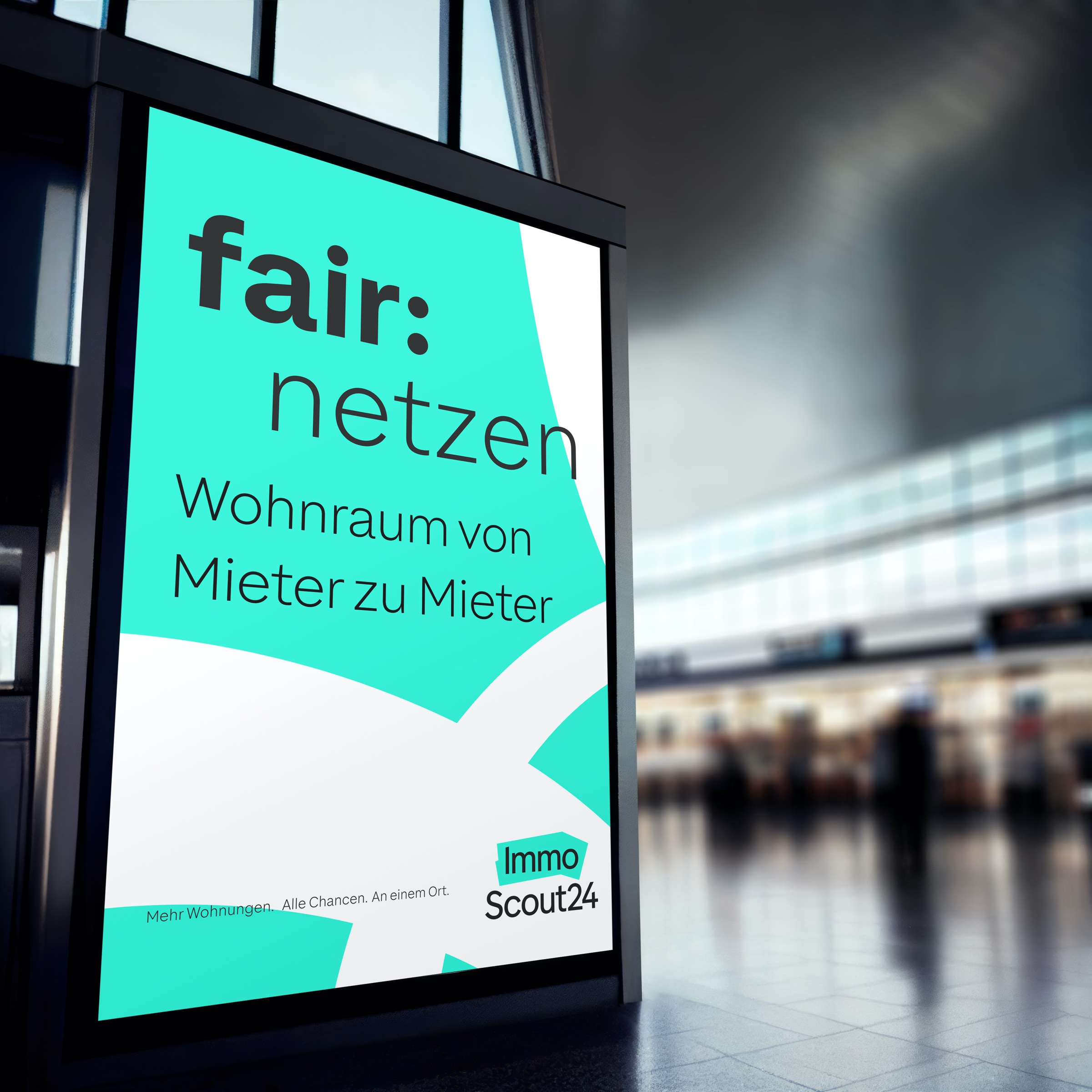 Transit-display mockup for the fair:netzen campaign